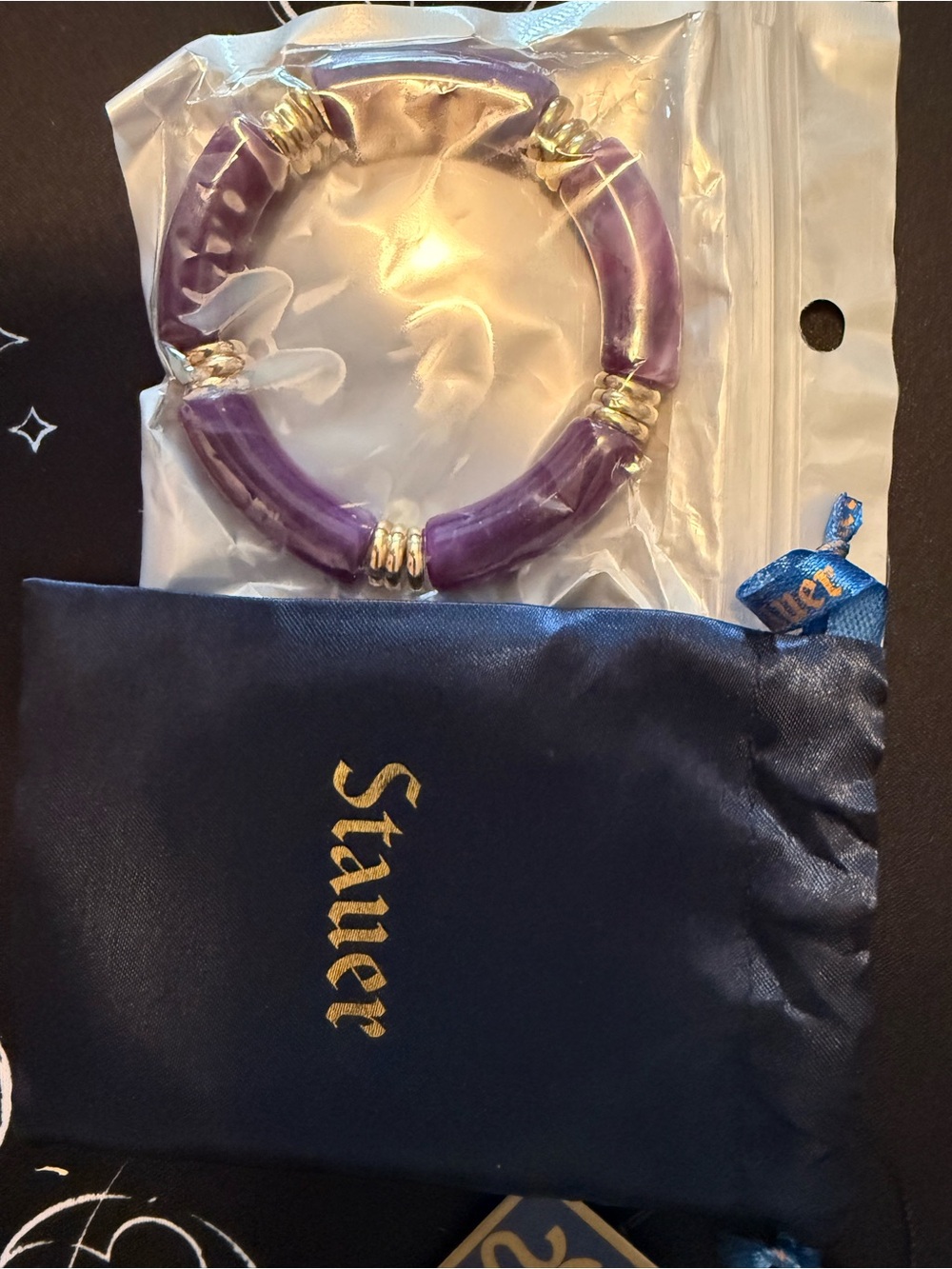 Stauer Purple Beaded Stretch Bracelet with Gold Accents